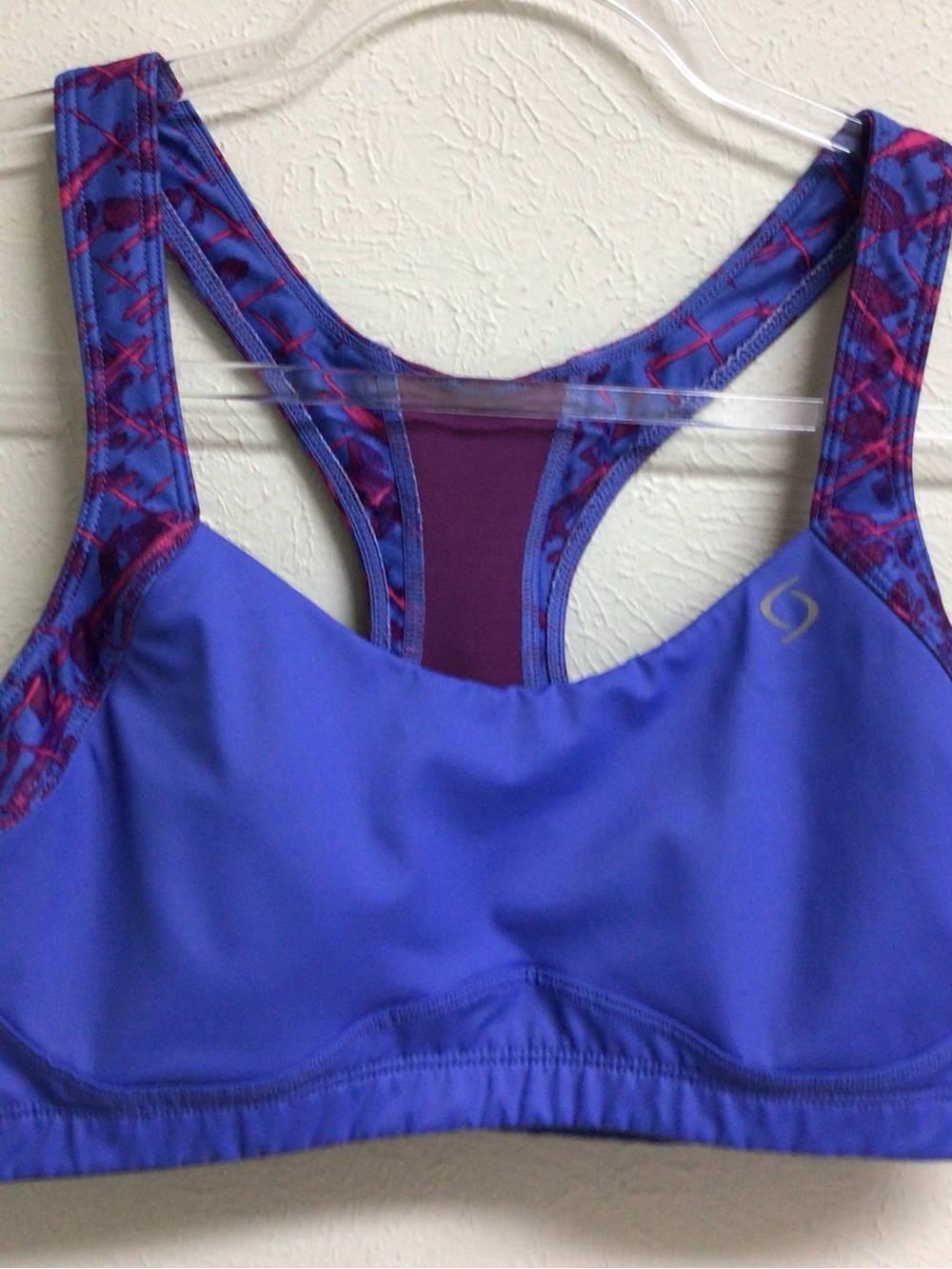 Moving Comfort Blue-Purple Racerback Sports Bra with Pink Trim